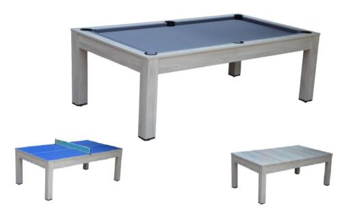 Table BILLARD/ping-pong, XXL 226 cm, grise, avec plateau salle à manger.
