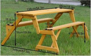 Banc de jardin bois massif, transformable en table pique-nique