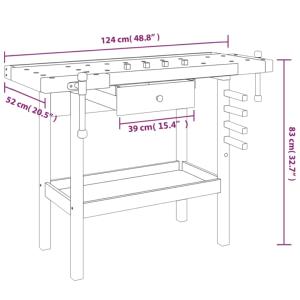 ETABLI menuiserie, en bois massif, 125 cm