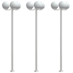 Lampadaires d'extérieur inox, moderne, 3 globes, 220 cm, lot de 2