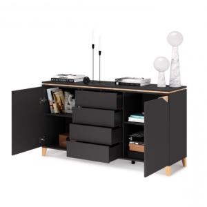 BUFFET bas anthracite sur pieds, 160 cm, modèle ELEGANT