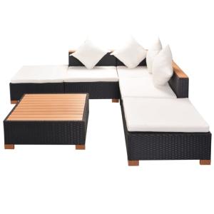 Canapé de jardin modulable, composite et résine tressée noir, modèle TATIANA