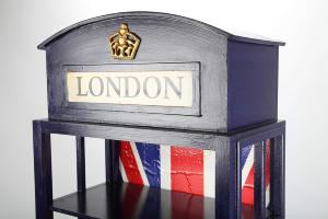 MEUBLE rangement design "Anglais" bois massif, look rétro, bleu, 150 cm