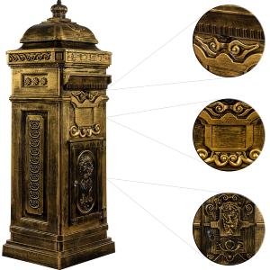 Boîte aux lettres colonne, Antique, fonte d'aluminium, or