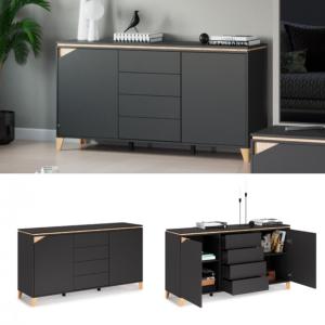 BUFFET bas anthracite sur pieds, 160 cm, modèle ELEGANT