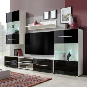 Ensemble meubles TV, noir/blanc, 240 cm, éclairage led, REGINA