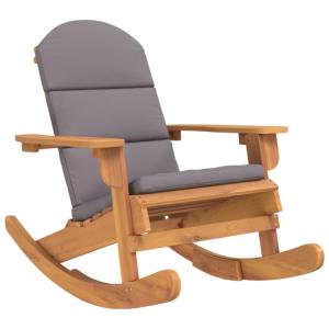 Fauteuil à bascule, type rocking Chair avec coussin gris, acacia massif