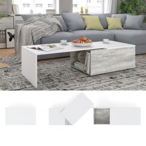 TABLE basse coulissante et pivotante, gris béton/blanc