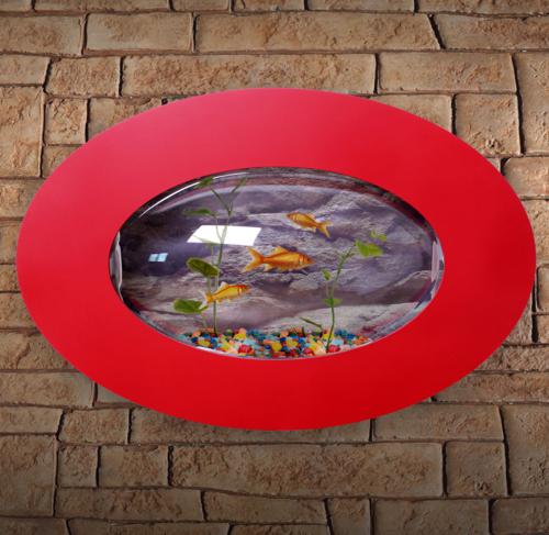 AQUARIUM mural rouge, ovale, aluminium/verre