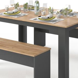 Salle à manger, TABLE 140 cm et bancs, anthracite/beige