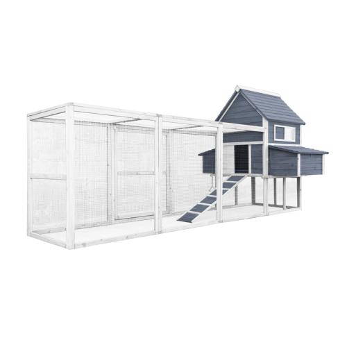 Poulailler, clapier en bois gris/blanc, longueur XXL de 310 cm
