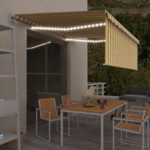 STORE BANNE 500 x 300 cm avec auvent, motorisé, éclairage LED, détecteur de vent, 5 coloris