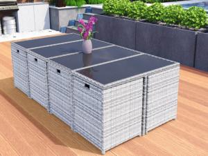 Salon de jardin résine tressée gris, encastrable, de 4 à 16 places