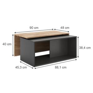 TABLE basse anthracite/beige, 90 cm, extensible et pivotante