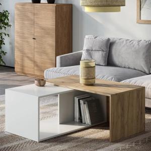 TABLE basse blanche/beige, 90 cm, extensible et pivotante